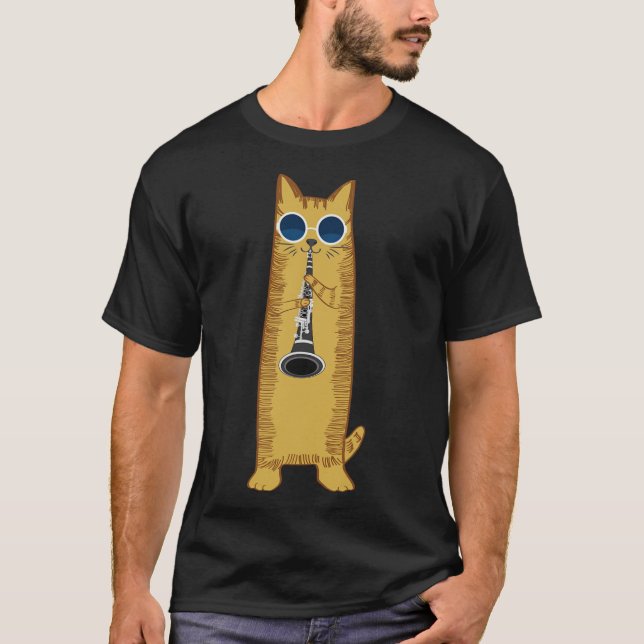 Camiseta Legal Gato A Tocar O Hipster Hippy Clarinet Design (Frente)