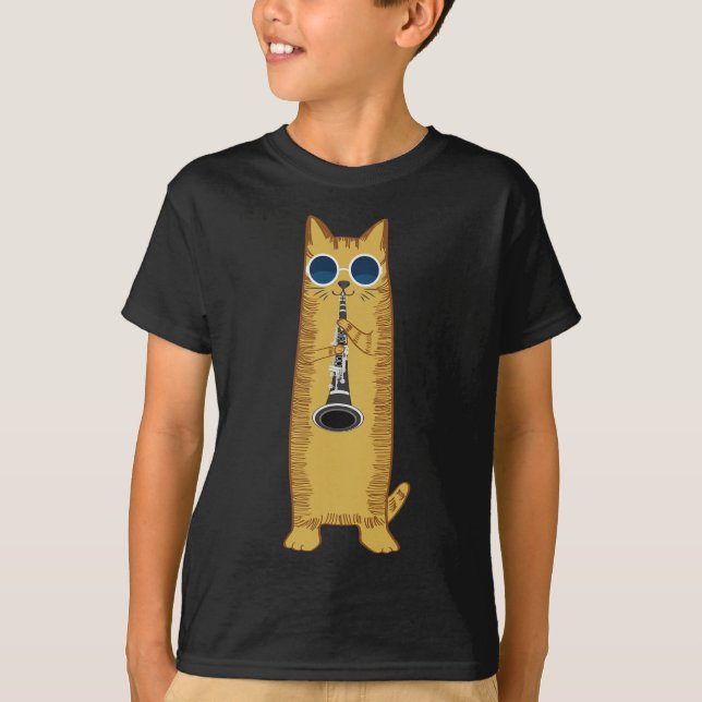 Camiseta Legal Gato A Tocar O Hipster Hippy Clarinet Design (Frente)