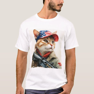 Camiseta Legal Gato de MAGA com Arma e Camuflagem AMÉRICA F