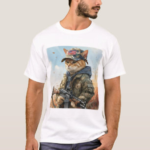 Camiseta Legal Gato de MAGA com Arma e Camuflagem AMÉRICA F
