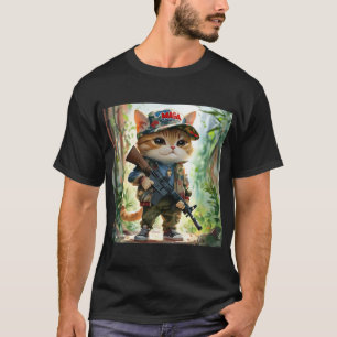 Camiseta Legal Gato de MAGA com Arma e Camuflagem AMÉRICA F