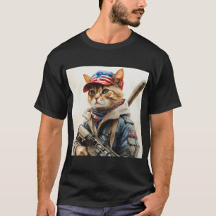 Camiseta Legal Gato de MAGA com Arma e Camuflagem AMÉRICA F