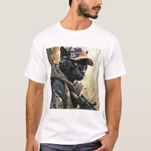 Camiseta Legal Gato de MAGA com Arma e Camuflagem Negra