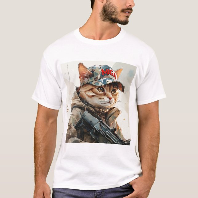 Camiseta Legal Gato de MAGA com Arma e Cuflagem de Camuflag (Frente)