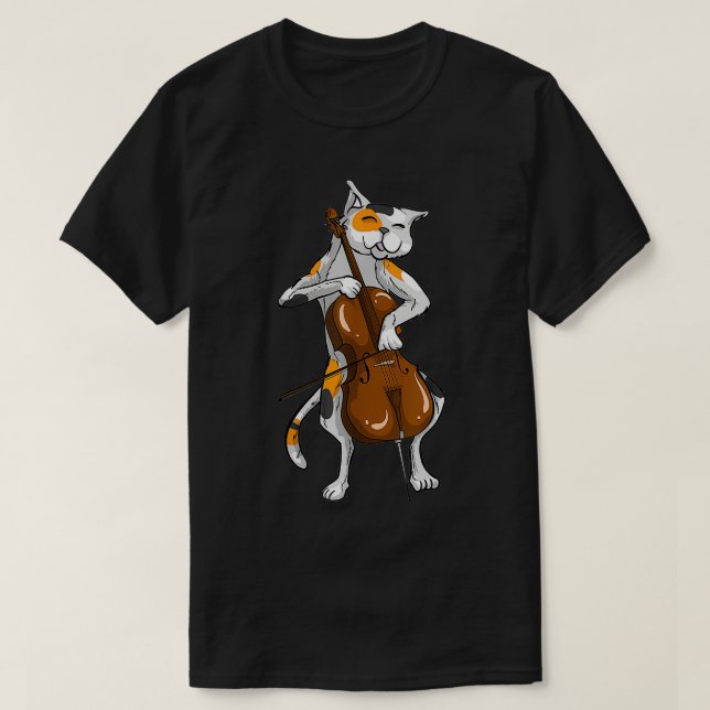 Camiseta Legal Gato Jogando Cello Funny Kitten Instrumento  (Frente do Design)