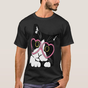 Camiseta Legal Gato Negro Gato Vermelho Óculos de Coração F