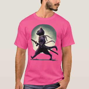 Camiseta Legal gato preto Samurai Ninja Anime Japão Arte