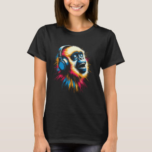 Camiseta Legal Gibbon Monkey Headphone Música Art Natal B