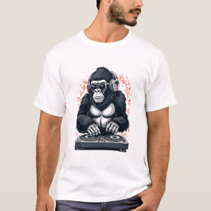 Camiseta Legal Gorilla DJ Misturando batimentos com Fones d