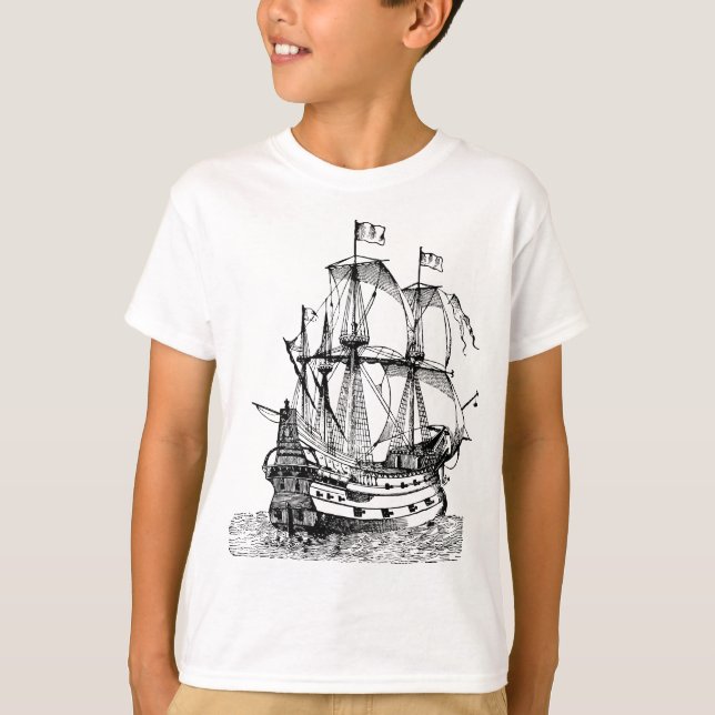 Camiseta Legal Gráfico Velho Navio Pirata (Frente)