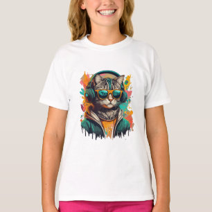 Camiseta Legal Groovy Cat com Fones de ouvido ouvindo músic