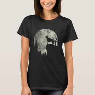Camiseta Legal Halloween Cão Pastor Alemão Lua Uivo Em F