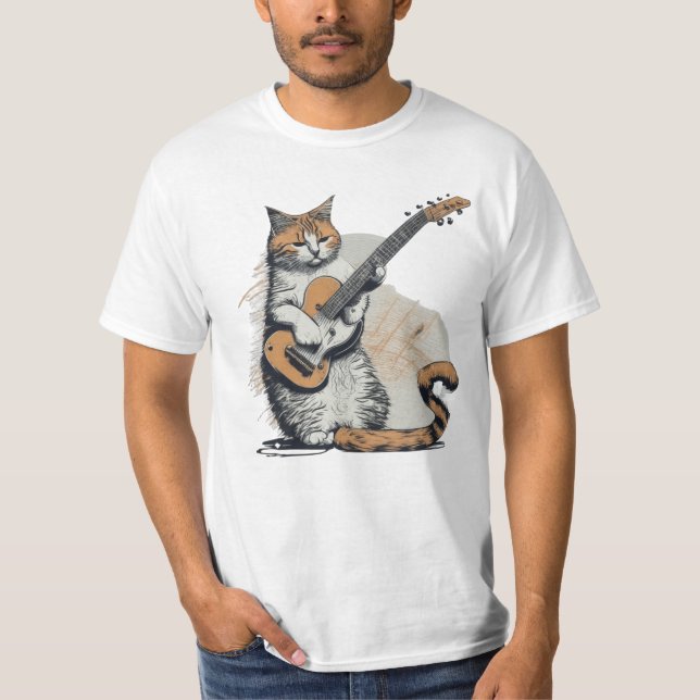 Camiseta Legal Laranja Gato Jamming na Violão (Frente)