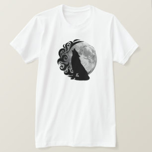Camiseta Legal Lobo Negro Negro Estrela da Lua Cheia Magia