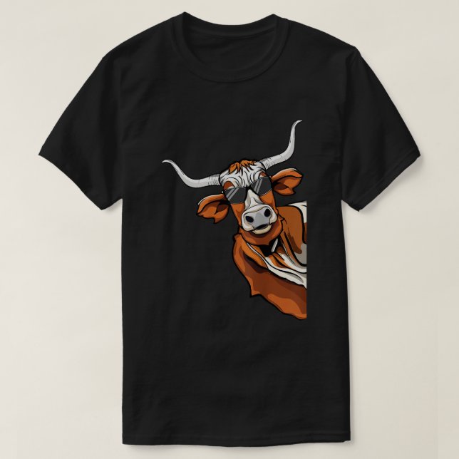 Camiseta Legal Longhorn Cowboy Sunglass Ocidental do Texas (Frente do Design)