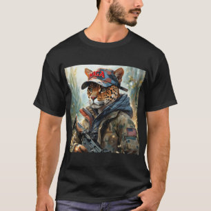 Camiseta Legal MAGA Grande Gato com Arma e Camuflagem JAGUA