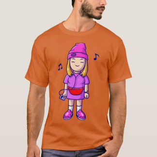 Camiseta Legal Menina Ouvindo Música Com Cartoon De Telefon
