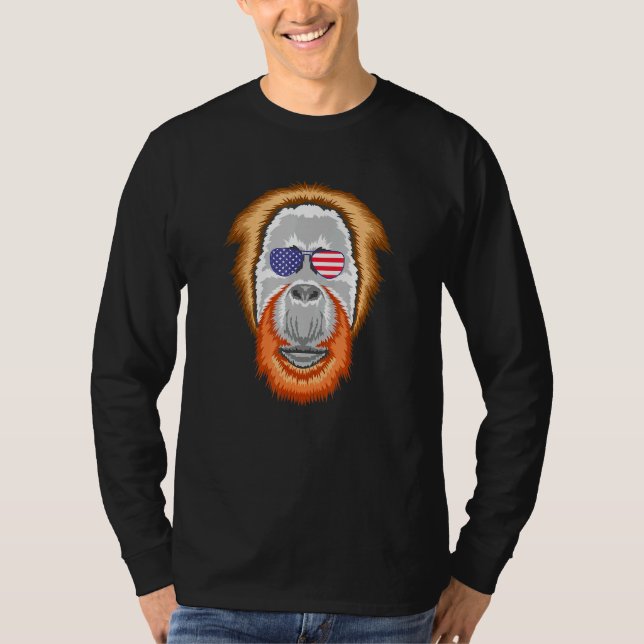 Camiseta Legal Orangutan Vestindo Bandeira dos Estados Unid (Frente)