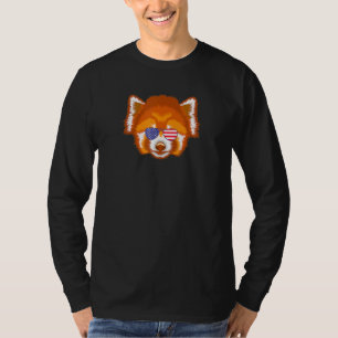 Camiseta Legal Panda Vermelha Vestindo Bandeira Americana Ó