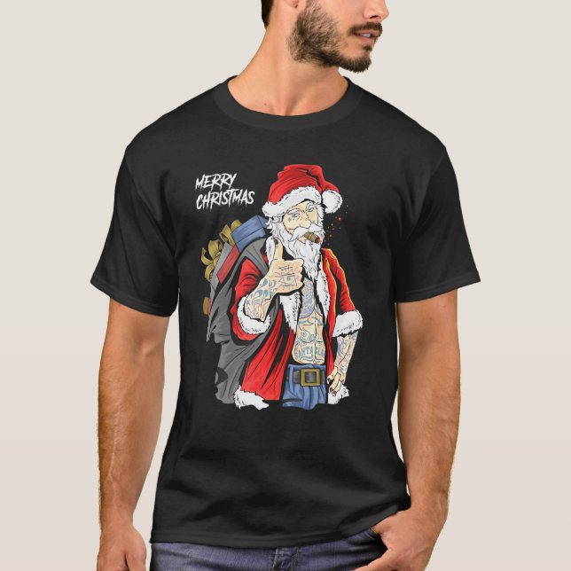Camiseta Legal Papai Noel Vestindo Óculos Cigarros Fumantes (Frente)