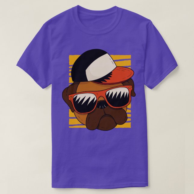 Camiseta Legal Pug com óculos de sol e Boné (Frente do Design)
