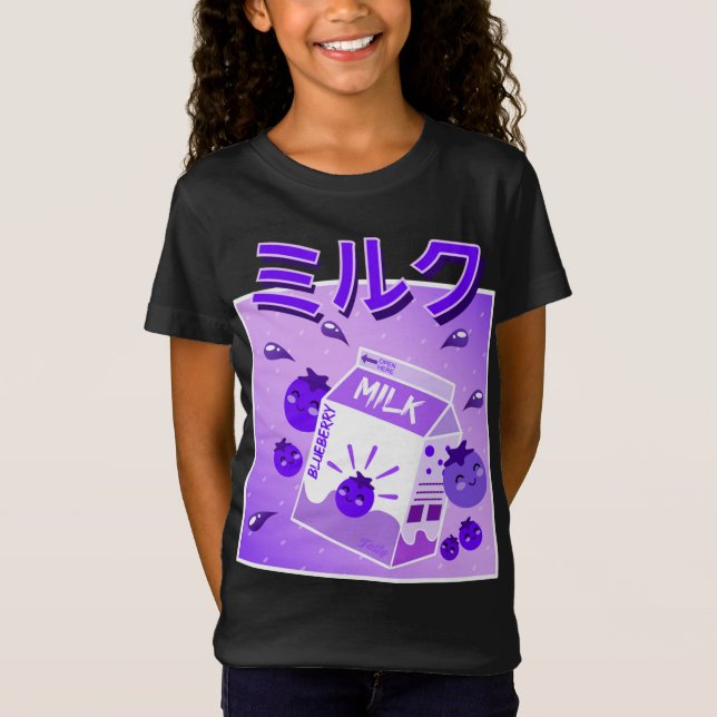 Camiseta Legal Retro 90 Japonês Kawaii Blueberry Milk Shak (Frente)