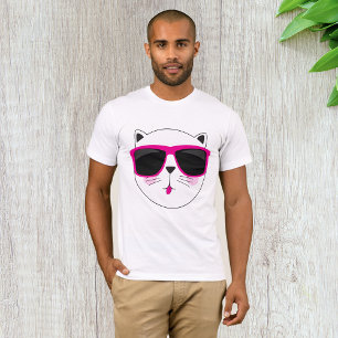 Camiseta Legal rosto de gato com óculos de sol cor-de-rosa 