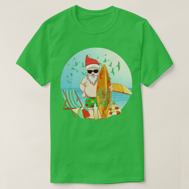 Camiseta Legal Santa Claus Surfer Hawaiai Summer Tropical C (Frente do Design)
