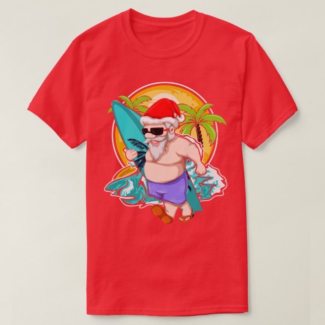 Camiseta Legal Santa Claus Surfer Tropical Hawaiai Chr (Frente do Design)