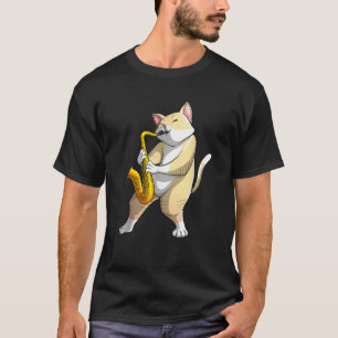 Camiseta Legal Saxofone Para Homens Gato Jogando Jazz Musi