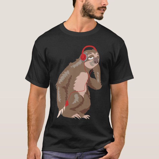 Camiseta Legal Sloth Music Fones de ouvido Engraçados Fones (Frente)
