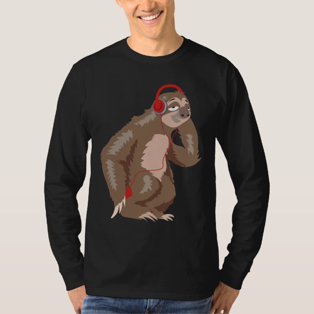 Camiseta Legal Sloth Music Fones de ouvido Engraçados Fones (Frente)
