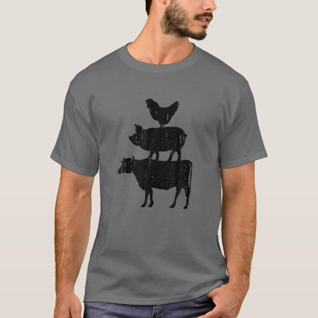 Camiseta Legal Vaca De Suíno De Frango Empilhada Na Fazenda (Frente)