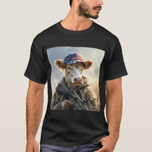 Camiseta Legal Vaca MAGA com Arma e Camuflagem AMÉRICA Cura