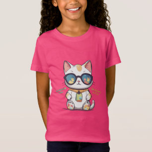 Camiseta Legal Verão Gato Vestindo Óculos de sol