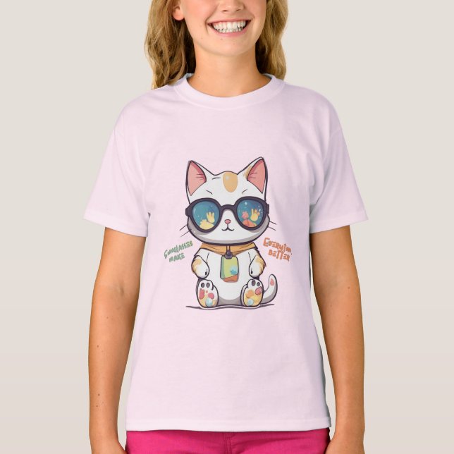 Camiseta Legal Verão Gato Vestindo Óculos de sol (Frente)
