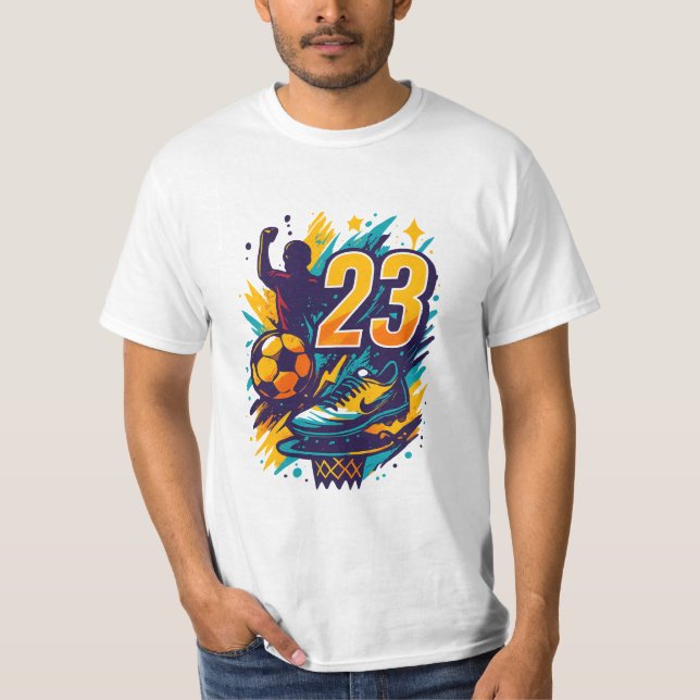 Camiseta Legenda 23 Tee Esportiva - Fusão de Basquete e Fut (Frente)