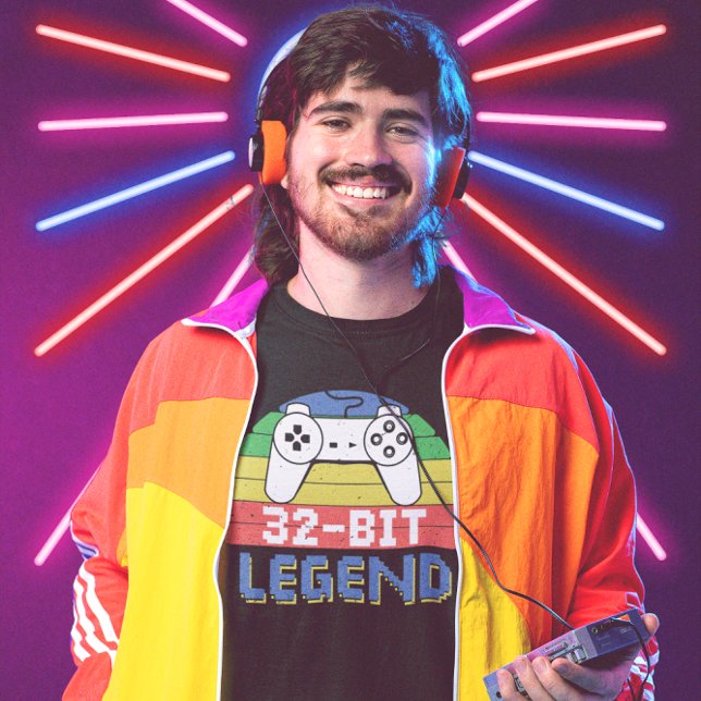 Camiseta Legenda de 32 bits - Jogador retrô (Criador carregado)