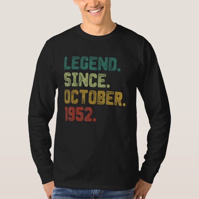 Camiseta Legenda De 70 Anos Desde Outubro De 1952 70 Birthd (Frente)