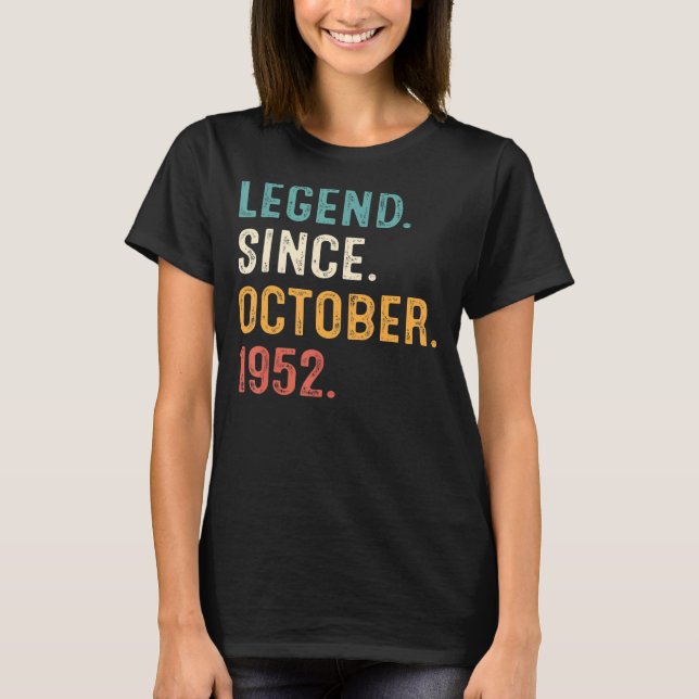 Camiseta Legenda De 70 Anos Desde Outubro De 1952 70 Birthd (Frente)