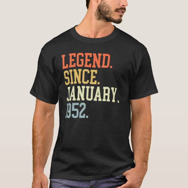 Camiseta Legenda Desde Janeiro De 1952 Para Homens Mulheres (Frente)