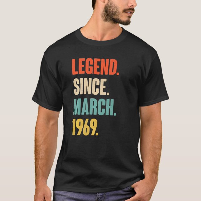 Camiseta Legenda desde março de 1969 53 anos 53 anos (Frente)