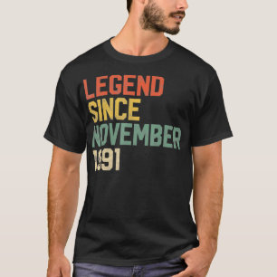 Camiseta Legenda Desde novembro de 1991 aniversário de 30 a