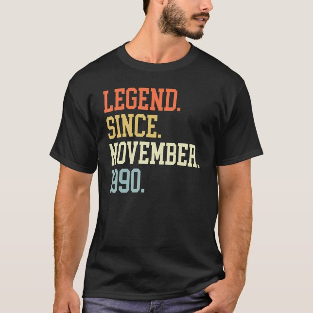 Camiseta Legenda Para Homens Novembro De 1990 (Frente)