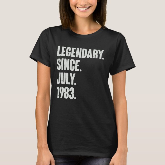 Camiseta Legendário desde julho de 1983 39 anos 39 anos (Frente)