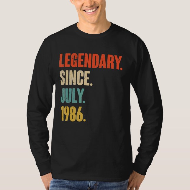 Camiseta Legendário desde julho de 1986 36 anos 36 anos (Frente)