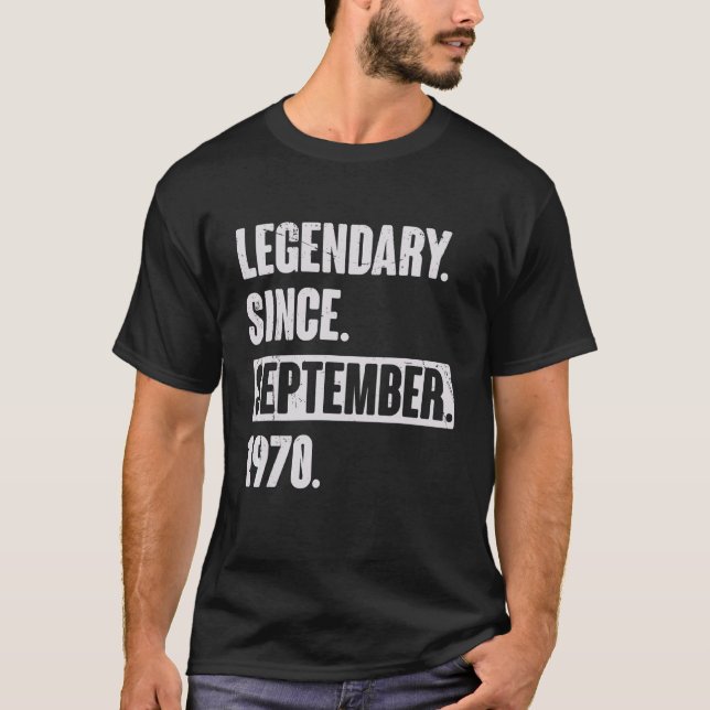 Camiseta Legendário Desde Setembro De 1970 52 Anos 52 Anos (Frente)