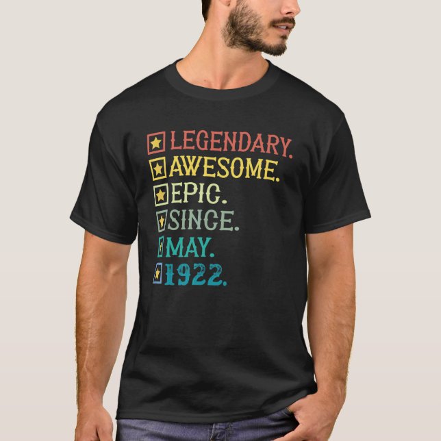 Camiseta Legendário Epic Incrível Desde maio de 1922 100º N (Frente)
