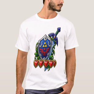 Camiseta Legendário Escudo Hylian e Recipientes de Coração