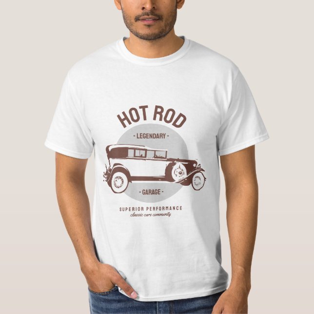 Camiseta Legendário Garagem de Hot Rod, Carro (Frente)